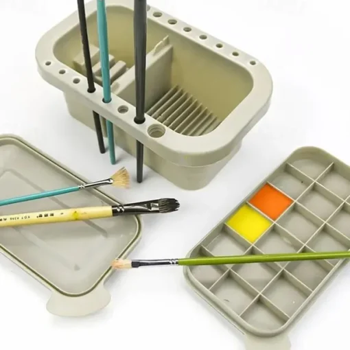 1 Set Multifunctional 3 In 1 Wash Pen Bucket With Pen Holder And Painting Palette Lid Paint Brush Basin Brush Tub Washing Tool For Art Painting Gouache Watercolor Acrylic Oil Painting