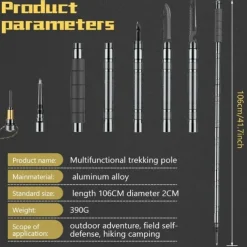 1 set Multifunctional Hiking Stick - Folding Trekking Pole with Hidden Knife & Compass - Self-Defense Walking Stick for Camping & Hiking