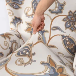 1 Set of 2 Pieces Floral Printed Stretch Wingback Chair Cover Wing Chair Slipcovers Spandex Fabric Wingback Armchair Covers with Elastic Bottom for Living Room Bedroom Decor