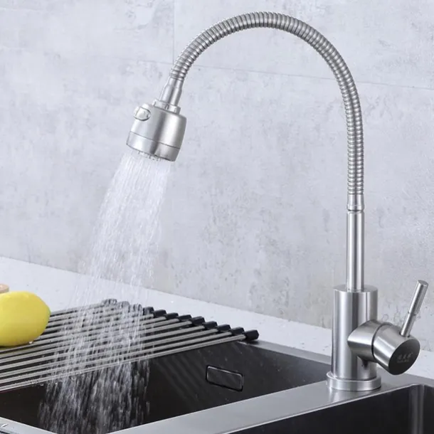 304 Stainless Steel Cold and Hot Water Kitchen Faucet Kitchen Mixers Kitchen Sink Tap 360 Degree Swivel Flexible Hose Basin Faucet