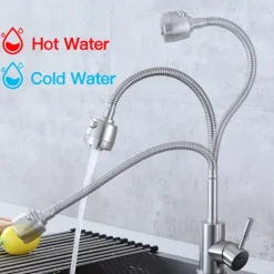 304 Stainless Steel Cold and Hot Water Kitchen Faucet Kitchen Mixers Kitchen Sink Tap 360 Degree Swivel Flexible Hose Basin Faucet