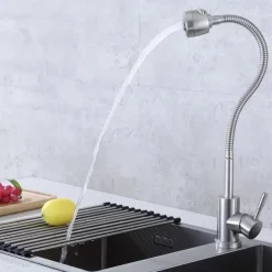 304 Stainless Steel Cold and Hot Water Kitchen Faucet Kitchen Mixers Kitchen Sink Tap 360 Degree Swivel Flexible Hose Basin Faucet