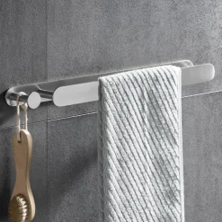 16“ Stainless Steel Towel Bar with Hook, SUS304, Self Adhesive Bath Towel Rack, Contemporary Style, Towel Holder, Rustproof, 4-Finish, Gold, Brushed, Black, Mirror Polished, Punch-free