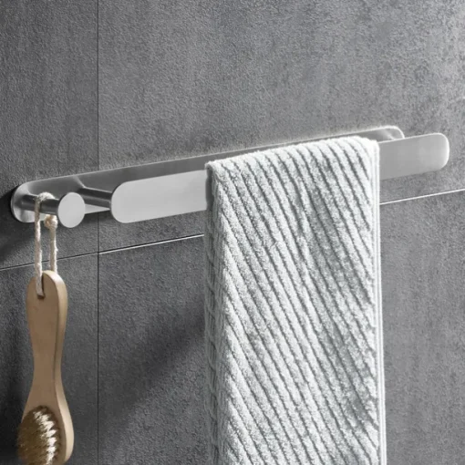 16“ Stainless Steel Towel Bar with Hook, SUS304, Self Adhesive Bath Towel Rack, Contemporary Style, Towel Holder, Rustproof, 4-Finish, Gold, Brushed, Black, Mirror Polished, Punch-free