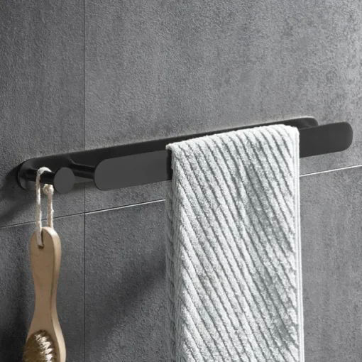 16“ Stainless Steel Towel Bar with Hook, SUS304, Self Adhesive Bath Towel Rack, Contemporary Style, Towel Holder, Rustproof, 4-Finish, Gold, Brushed, Black, Mirror Polished, Punch-free