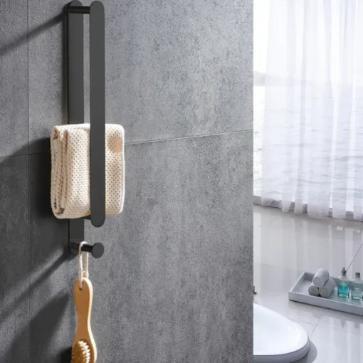 16“ Stainless Steel Towel Bar with Hook, SUS304, Self Adhesive Bath Towel Rack, Contemporary Style, Towel Holder, Rustproof, 4-Finish, Gold, Brushed, Black, Mirror Polished, Punch-free