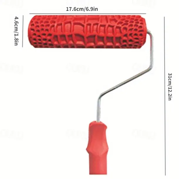 7" Textured Art Decoration Tool DIY Paint Roller - 1 Crocodile Skin Pattern with Red Handle, Durable Plastic, Easy-to-Use for Realistic Wood Grain & Embossed Walls