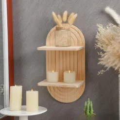 2 Tier Arch Wood Floating Shelf Mid Century Wall Shelves Modern Boho Wall Shelf Retro Wall Mounted Wood Arch Wall Decor for Bedroom Classroom Bathroom Nursery Display