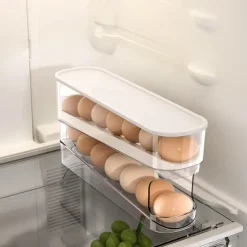 2 Tier Egg Holder for Refrigerator, Auto Rolling Egg Storage Rack, Fridge Storage Organizer for Kitchen, Side Door Egg Box for Refrigerator Kitchen,Household