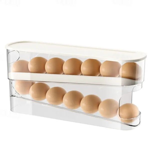 2 Tier Egg Holder for Refrigerator, Auto Rolling Egg Storage Rack, Fridge Storage Organizer for Kitchen, Side Door Egg Box for Refrigerator Kitchen,Household