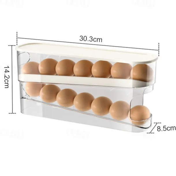 2 Tier Egg Holder for Refrigerator, Auto Rolling Egg Storage Rack, Fridge Storage Organizer for Kitchen, Side Door Egg Box for Refrigerator Kitchen,Household