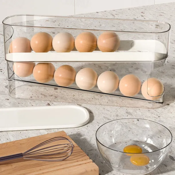 2 Tier Egg Holder for Refrigerator, Auto Rolling Egg Storage Rack, Fridge Storage Organizer for Kitchen, Side Door Egg Box for Refrigerator Kitchen,Household