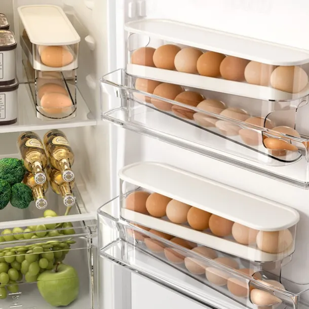2 Tier Egg Holder for Refrigerator, Auto Rolling Egg Storage Rack, Fridge Storage Organizer for Kitchen, Side Door Egg Box for Refrigerator Kitchen,Household