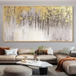 Abstract Gold Foil Oil Painting On Canvas Large hand painted Wall Art Gold foil Painting Minimalist Custom Painting Modern artwork for Living Room Decor