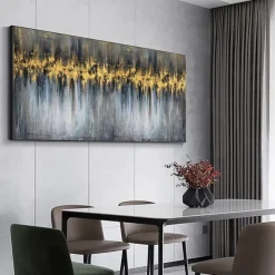 Abstract Gold Foil Oil Painting On Canvas Large hand painted Wall Art Gold foil Painting Minimalist Custom Painting Modern artwork for Living Room Decor