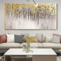 Abstract Gold Foil Oil Painting On Canvas Large hand painted Wall Art Gold foil Painting Minimalist Custom Painting Modern artwork for Living Room Decor