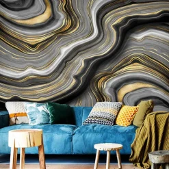 Abstract Marble Gold 3D Wallpaper Wall Mural Roll Peel and Stick Removable PVC/Vinyl Material Self Adhesive/Adhesive Required Wall Decor for Living Room Kitchen Bathroom