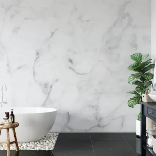Abstract Marble Wallpaper Mural White Marble Wall Covering Sticker Peel and Stick Removable PVC/Vinyl Material Self Adhesive/Adhesive Required Wall Decor for Living Room, Kitchen, Bathroom
