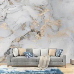 Abstract Marble Wallpaper Mural White Marble Wall Covering Sticker Peel and Stick Removable PVC/Vinyl Material Self Adhesive/Adhesive Required Wall Decor for Living Room, Kitchen, Bathroom