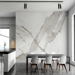 Abstract Marble Wallpaper Mural White Marble Wall Covering Sticker Peel and Stick Removable PVC/Vinyl Material Self Adhesive/Adhesive Required Wall Decor for Living Room, Kitchen, Bathroom