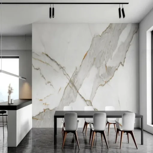 Abstract Marble Wallpaper Mural White Marble Wall Covering Sticker Peel and Stick Removable PVC/Vinyl Material Self Adhesive/Adhesive Required Wall Decor for Living Room, Kitchen, Bathroom