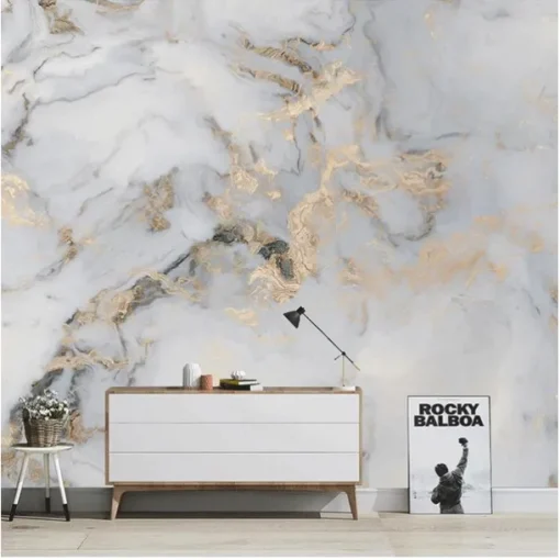 Abstract Marble Wallpaper Mural White Marble Wall Covering Sticker Peel and Stick Removable PVC/Vinyl Material Self Adhesive/Adhesive Required Wall Decor for Living Room, Kitchen, Bathroom