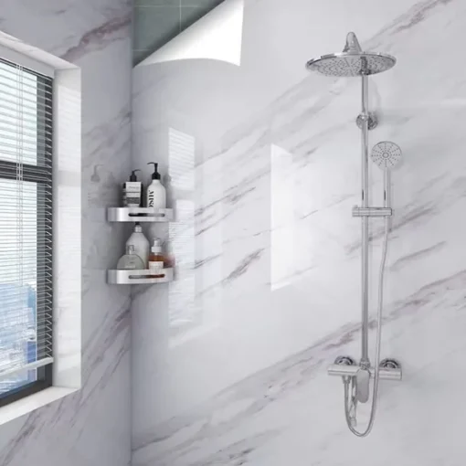 Abstract Marble Wallpaper Mural White Marble Wall Covering Sticker Peel and Stick Removable PVC/Vinyl Material Self Adhesive Wall Decor 300x60cm/118.1x23.62in for Living Room, Kitchen, Bathroom