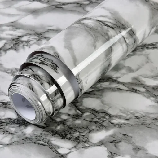 Abstract Marble Wallpaper Mural White Marble Wall Covering Sticker Peel and Stick Removable PVC/Vinyl Material Self Adhesive Wall Decor 300x60cm/118.1x23.62in for Living Room, Kitchen, Bathroom