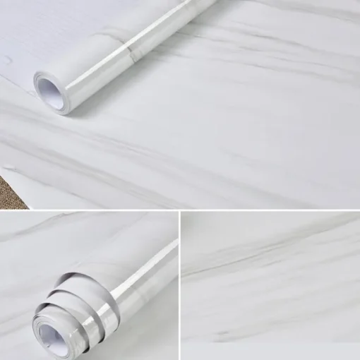 Abstract Marble Wallpaper Mural White Marble Wall Covering Sticker Peel and Stick Removable PVC/Vinyl Material Self Adhesive Wall Decor 300x60cm/118.1x23.62in for Living Room, Kitchen, Bathroom