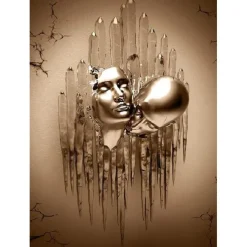 Abstract People Wall Art Canvas Love Couples Prints Painting Artwork Picture Kissing Hug Love Bronze Glitter Home Decoration Décor Rolled Canvas No Frame Unframed Unstretched