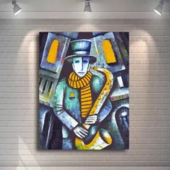 Abstract Picasso Man Playing Musical Instrument Poster Grace Woman Oil Painting on Canvas Nordic Jazz Violin Prints Home Decor