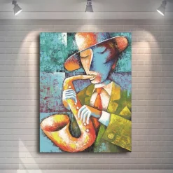 Abstract Picasso Man Playing Musical Instrument Poster Grace Woman Oil Painting on Canvas Nordic Jazz Violin Prints Home Decor