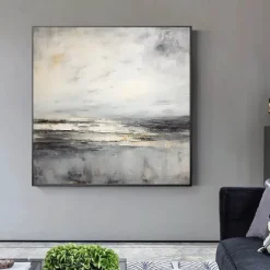 Abstract Skyline Painting hand painted Extra large wall art pain ting handmade gray landscape painting on canvas large wall art gold abstract mordern painting for Bedroom Living room painting