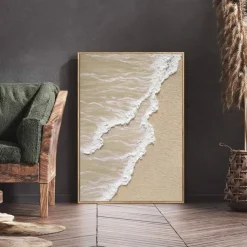 Abstract Textured Beach with Waves Painting on Canvas Hand painted Large Contemporary Art Textured Minimalist Modern Acrylic Painting Home Decor Stretched Frame Ready to Hang