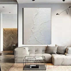 Abstract Textured Beach with Waves Painting on Canvas Hand painted Large Contemporary Art Textured Minimalist Modern Acrylic Painting Home Decor Stretched Frame Ready to Hang