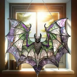 Acrylic Bat Catcher Stained Glass Style Window Hanging Decoration Versatile Halloween Decoration