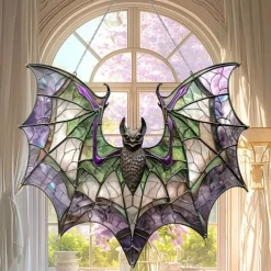 Acrylic Bat Catcher Stained Glass Style Window Hanging Decoration Versatile Halloween Decoration