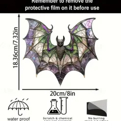 Acrylic Bat Catcher Stained Glass Style Window Hanging Decoration Versatile Halloween Decoration