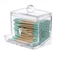Acrylic Cotton Swabs Storage Holder Box Portable Transparent Makeup Cotton Pad Cosmetic Container Crystal Jewelry Organizer Case without Cotton swabs