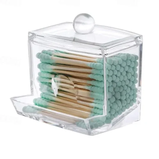 Acrylic Cotton Swabs Storage Holder Box Portable Transparent Makeup Cotton Pad Cosmetic Container Crystal Jewelry Organizer Case without Cotton swabs