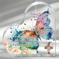 Acrylic Heart Plaque Christian Gifts For Women Men Faith Christmas Acrylic Paperweight Inspirational Religious Gifts Home Decor Room Decor Scene Decor Office Decor