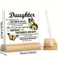 Acrylic Plaque with Wooden Base, Meaningful Gift from Son or Daughter to Mom, Commemorative Desk Sign, Thoughtful Keepsake with Wooden Stand