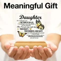 Acrylic Plaque with Wooden Base, Meaningful Gift from Son or Daughter to Mom, Commemorative Desk Sign, Thoughtful Keepsake with Wooden Stand