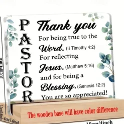 Acrylic Plaque with Wooden Base, Christian Keepsake Gift from Pastor to Believer, Religious Holiday Décor for Table, Room, Home, Café, Bar, and Restaurant