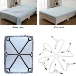 Adjustable Bed Sheet Holder with 12 Clips, Quilt Fixers, Adjustable Elastic Bed Sheet Holder for Sheets Mattress Covers Sofa Cushion Covers Sheet Clips