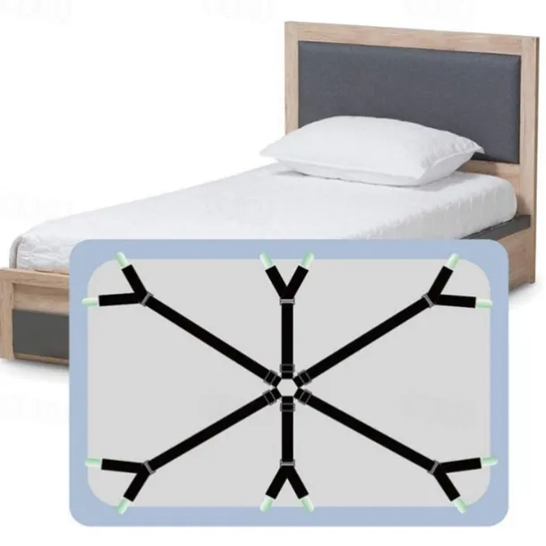 Adjustable Bed Sheet Holder with 12 Clips, Quilt Fixers, Adjustable Elastic Bed Sheet Holder for Sheets Mattress Covers Sofa Cushion Covers Sheet Clips