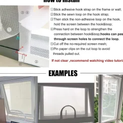 Adjustable DIY Fiberglass Mesh Window Screen with Zipper Opening - Handmade Insect for Pets, Customizable Cut-to-Size Sheet Mesh with Non-Adhesive Loop and Hook Straps