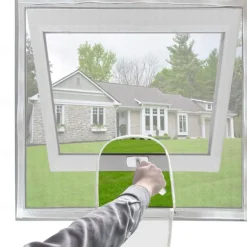 Adjustable DIY Fiberglass Mesh Window Screen with Zipper Opening - Handmade Insect for Pets, Customizable Cut-to-Size Sheet Mesh with Non-Adhesive Loop and Hook Straps