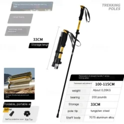 Adjustable Folding Telescopic Hiking Cane, Aluminum Alloy Lock Cane Hiking Outdoor Aluminum Crutches