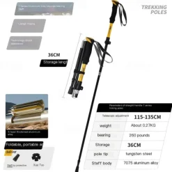 Adjustable Folding Telescopic Hiking Cane, Aluminum Alloy Lock Cane Hiking Outdoor Aluminum Crutches